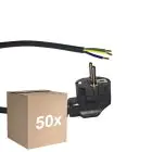 Fordelspakke 50x Noxion Power Forsyningskabel Sort - Schuko Europlug + Åbne ender - 5m - 3 pole 0,75mm2